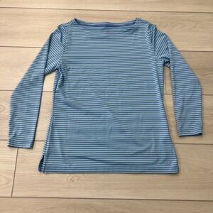 Vineyard Vines Sankaty Top Performance Blue & Mint Striped‎ Long Sleeve Shirt XS